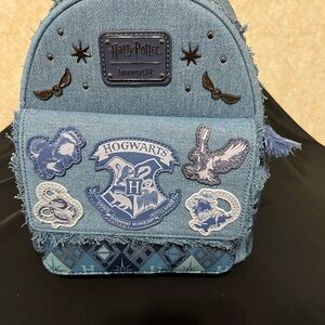 Loungefly Light Blue Denim Harry Potter Hogwarts Patch Mini Backpack